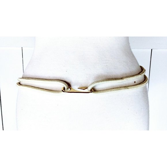 Vintage ivory braided gold medallion disc beaded rope belt/beaded woven chord